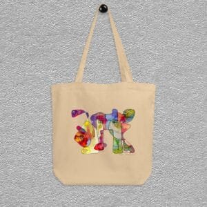 Oyster Organic certified cotton totebag, abstract gazing characters aquarelle painting by Marijke Ali, T-fins
