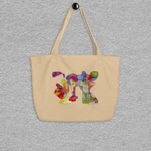 Oyster Organic certified cotton totebag, abstract gazing characters aquarelle painting by Marijke Ali, T-fins