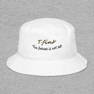 organic bucket hat bio white front t-fins the future is not set