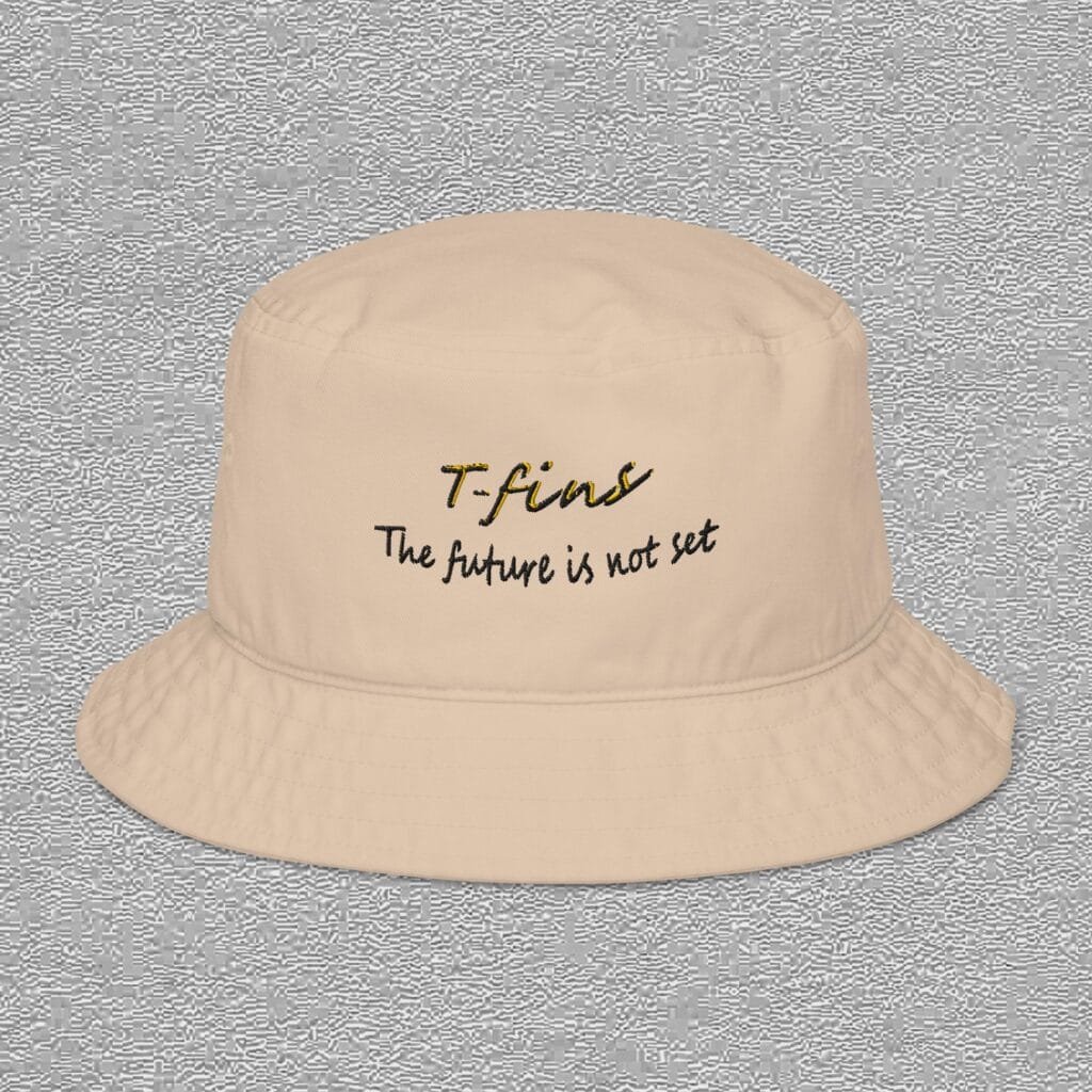 organic bucket hat bio stone front t-fins the future is not set