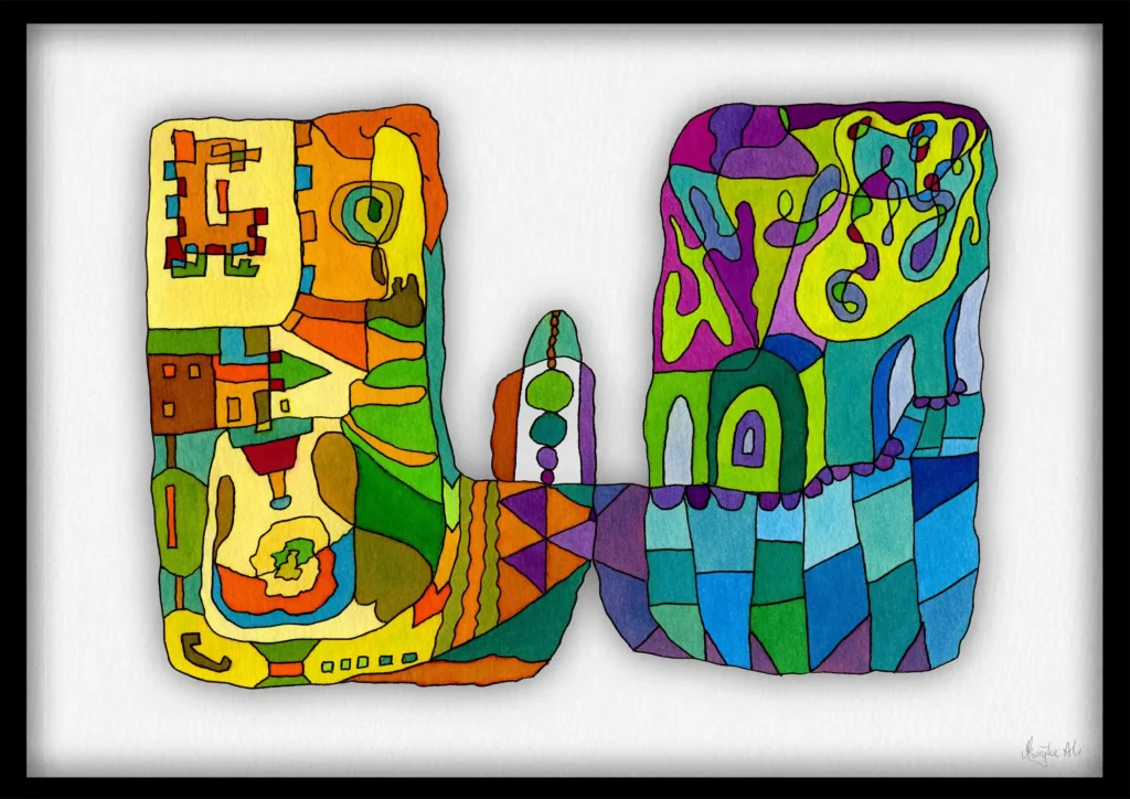 Giclée print of an abstract painting with watercolour inks, Ilford cotton textured paper, sizes A5, A4, A3, A2, A1, painting by Marijke Ali, t-fins