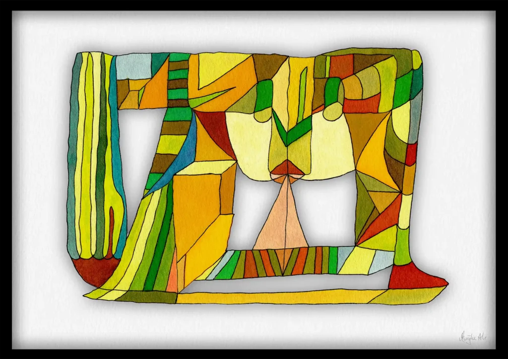 Giclée print of an abstract painting with watercolour inks, Ilford cotton textured paper, sizes A5, A4, A3, A2, A1, painting by Marijke Ali, t-fins