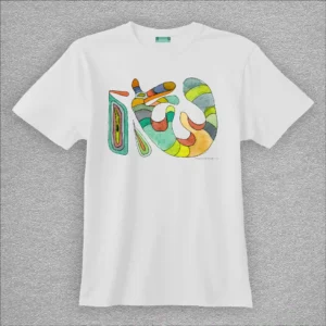 unisex, 100% organic ring-spun cotton t-shirt, single jersey, regular fit, set-in sleeves, colour white, design aquarelle painting by Marijke Ali, t-fins
