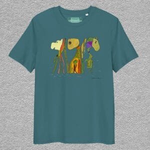 unisex, organic cotton t-shirt, stargazer colour, front design aquarelle painting by Marijke Ali, t-fins