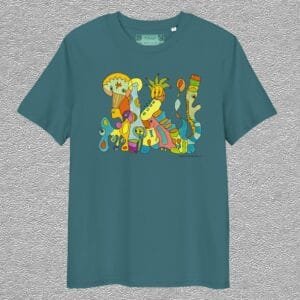 unisex, organic cotton t-shirt, stargazer colour, front design aquarelle painting by Marijke Ali, t-fins