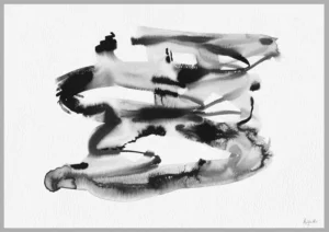 Giclée print of an abstract painting with chinese black ink, Ilford cotton textured paper, sizes A5, A4, A3, A2, A1, painting by Marijke Ali, t-fins