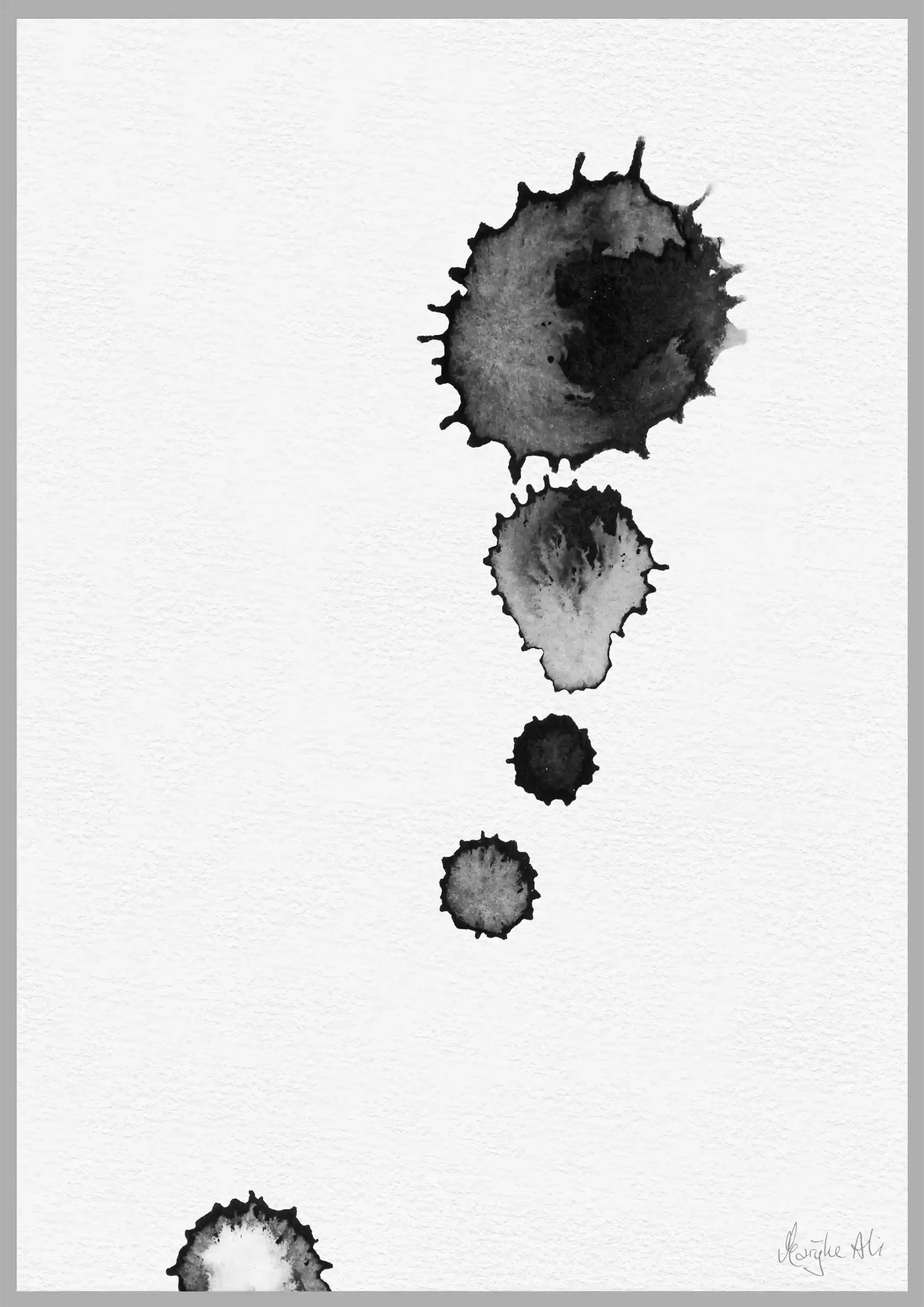 Giclée print of an abstract painting with chinese black ink, Ilford cotton textured paper, sizes A5, A4, A3, A2, A1, painting by Marijke Ali, t-fins