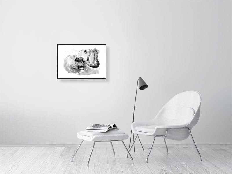 Black Chinese ink print framed A2