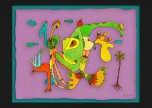 Giclée print of an abstract painting with watercolour inks, Ilford cotton textured paper, sizes A5, A4, A3, A2, A1, painting by Marijke Ali, t-fins