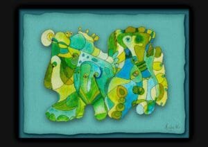 Giclée print of an absract painting with watercolour inks, Ilford cotton textured paper, sizes A5, A4, A3, A2, A1, painting by Marijke Ali, t-fins