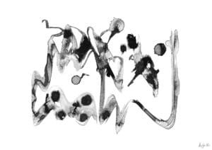 Giclée print of an abstract painting with chinese black ink, Ilford cotton textured paper, sizes A5, A4, A3, A2, A1, painting by Marijke Ali, t-fins