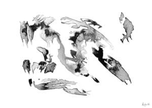 Giclée print of an abstract painting with chinese black ink, Ilford cotton textured paper, sizes A5, A4, A3, A2, A1, painting by Marijke Ali, t-fins