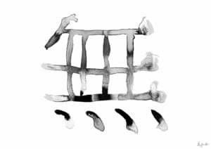 Giclée print of an abstract painting with chinese black ink, Ilford cotton textured paper, sizes A5, A4, A3, A2, A1, painting by Marijke Ali, t-fins