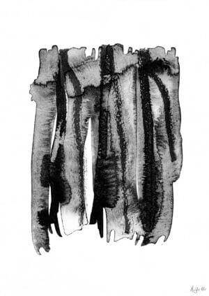 Giclée print of an abstract painting with chinese black ink, Ilford cotton textured paper, sizes A5, A4, A3, A2, A1, painting by Marijke Ali, t-fins