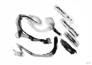 Giclée print of an abstract painting with chinese black ink, Ilford cotton textured paper, sizes A5, A4, A3, A2, A1, painting by Marijke Ali, t-fins