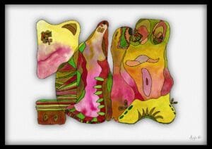 Giclée print of an absract painting with watercolour inks, Ilford cotton textured paper, sizes A5, A4, A3, A2, A1, painting by Marijke Ali, t-fins