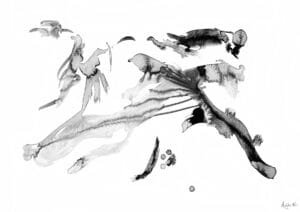 Giclée print of an abstract painting with chinese black ink, Ilford cotton textured paper, sizes A5, A4, A3, A2, A1, painting by Marijke Ali, t-fins