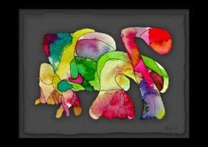 Giclée print of an abstract painting with watercolour inks, Ilford cotton textured paper, sizes A5, A4, A3, A2, A1, painting by Marijke Ali, t-fins