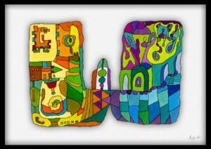 Giclée print of an absract painting with watercolour inks, Ilford cotton textured paper, sizes A5, A4, A3, A2, A1, painting by Marijke Ali, t-fins