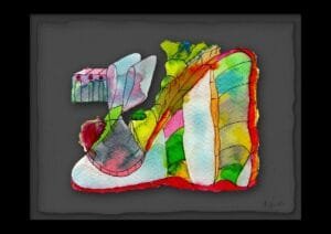 Giclée print of an abstract painting with watercolour inks, Ilford cotton textured paper, sizes A5, A4, A3, A2, A1, painting by Marijke Ali, t-fins