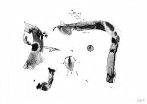 Giclée print of an abstract painting with chinese black ink, Ilford cotton textured paper, sizes A5, A4, A3, A2, A1, painting by Marijke Ali, t-fins