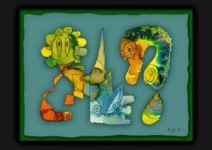 Giclée print of an absract painting with watercolour inks, Ilford cotton textured paper, sizes A5, A4, A3, A2, A1, painting by Marijke Ali, t-fins