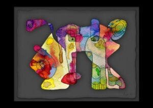 Giclée print of an abstract painting with watercolour inks, Ilford cotton textured paper, sizes A5, A4, A3, A2, A1, painting by Marijke Ali, t-fins