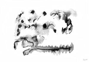 Giclée print of an abstract painting with chinese black ink, Ilford cotton textured paper, sizes A5, A4, A3, A2, A1, painting by Marijke Ali, t-fins