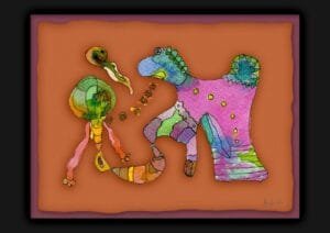 Giclée print of an absract painting with watercolour inks, Ilford cotton textured paper, sizes A5, A4, A3, A2, A1, painting by Marijke Ali, t-fins