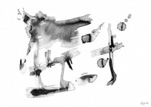 Giclée print of an abstract painting with chinese black ink, Ilford cotton textured paper, sizes A5, A4, A3, A2, A1, painting by Marijke Ali, t-fins