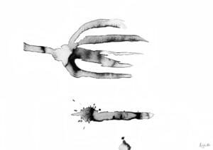 Giclée print of an abstract painting with chinese black ink, Ilford cotton textured paper, sizes A5, A4, A3, A2, A1, painting by Marijke Ali, t-fins