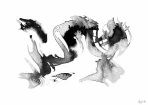 Giclée print of an abstract painting with chinese black ink, Ilford cotton textured paper, sizes A5, A4, A3, A2, A1, painting by Marijke Ali, t-fins