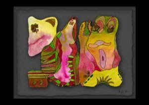 Giclée print of an abstract painting with watercolour inks, Ilford cotton textured paper, sizes A5, A4, A3, A2, A1, painting by Marijke Ali, t-fins