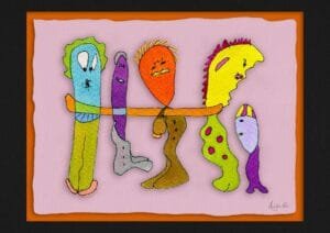 Giclée print of an abstract painting with watercolour inks, Ilford cotton textured paper, sizes A5, A4, A3, A2, A1, painting by Marijke Ali, t-fins