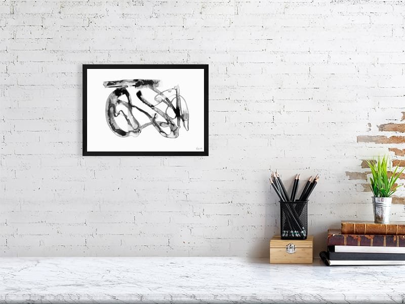 Black Chinese ink print framed A4