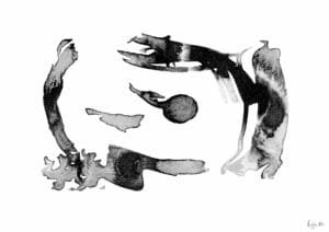 Giclée print of an abstract painting with chinese black ink, Ilford cotton textured paper, sizes A5, A4, A3, A2, A1, painting by Marijke Ali, t-fins