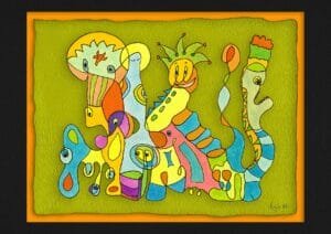 Giclée print of an abstract painting with watercolour inks, Ilford cotton textured paper, sizes A5, A4, A3, A2, A1, painting by Marijke Ali, t-fins