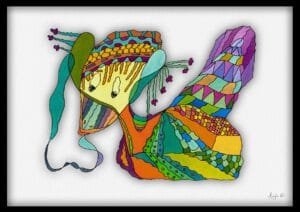 Giclée print of an absract painting with watercolour inks, Ilford cotton textured paper, sizes A5, A4, A3, A2, A1, painting by Marijke Ali, t-fins