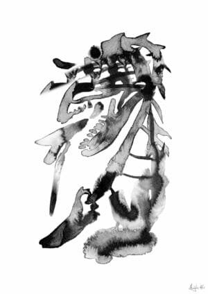 Giclée print of an abstract painting with chinese black ink, Ilford cotton textured paper, sizes A5, A4, A3, A2, A1, painting by Marijke Ali, t-fins