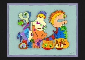 Giclée print of an abstract painting with watercolour inks, Ilford cotton textured paper, sizes A5, A4, A3, A2, A1, painting by Marijke Ali, t-fins