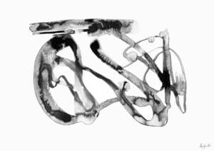 Giclée print of an abstract painting with chinese black ink, Ilford cotton textured paper, sizes A5, A4, A3, A2, A1, painting by Marijke Ali, t-fins