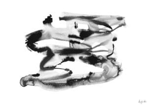 Giclée print of an abstract painting with chinese black ink, Ilford cotton textured paper, sizes A5, A4, A3, A2, A1, painting by Marijke Ali, t-fins