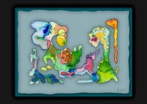 Giclée print of an abstract painting with watercolour inks, Ilford cotton textured paper, sizes A5, A4, A3, A2, A1, painting by Marijke Ali, t-fins