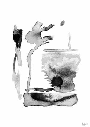 Giclée print of an abstract painting with chinese black ink, Ilford cotton textured paper, sizes A5, A4, A3, A2, A1, painting by Marijke Ali, t-fins