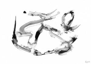 Giclée print of an abstract painting with chinese black ink, Ilford cotton textured paper, sizes A5, A4, A3, A2, A1, painting by Marijke Ali, t-fins