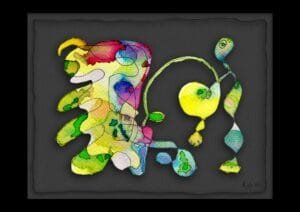 Giclée print of an abstract painting with watercolour inks, Ilford cotton textured paper, sizes A5, A4, A3, A2, A1, painting by Marijke Ali, t-fins