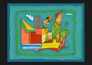 Giclée print of an abstract painting with watercolour inks, Ilford cotton textured paper, sizes A5, A4, A3, A2, A1, painting by Marijke Ali, t-fins