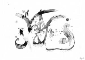 Giclée print of an abstract painting with chinese black ink, Ilford cotton textured paper, sizes A5, A4, A3, A2, A1, painting by Marijke Ali, t-fins