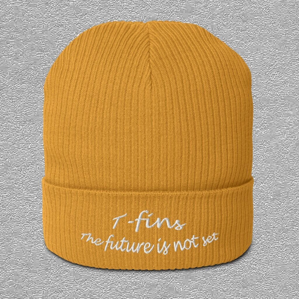 yellow beanie with the future is not set embroidery