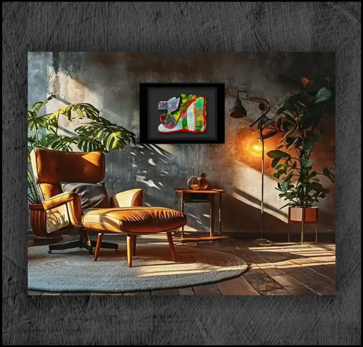 example of an aquarelle, Giclée museum quality, print on the wall of a room